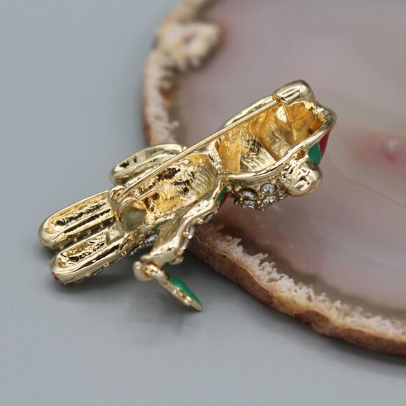 Jewelry pin brooch Holidays Christmas bear Santa yellow gold tone sparkly cute - Picture 6 of 13